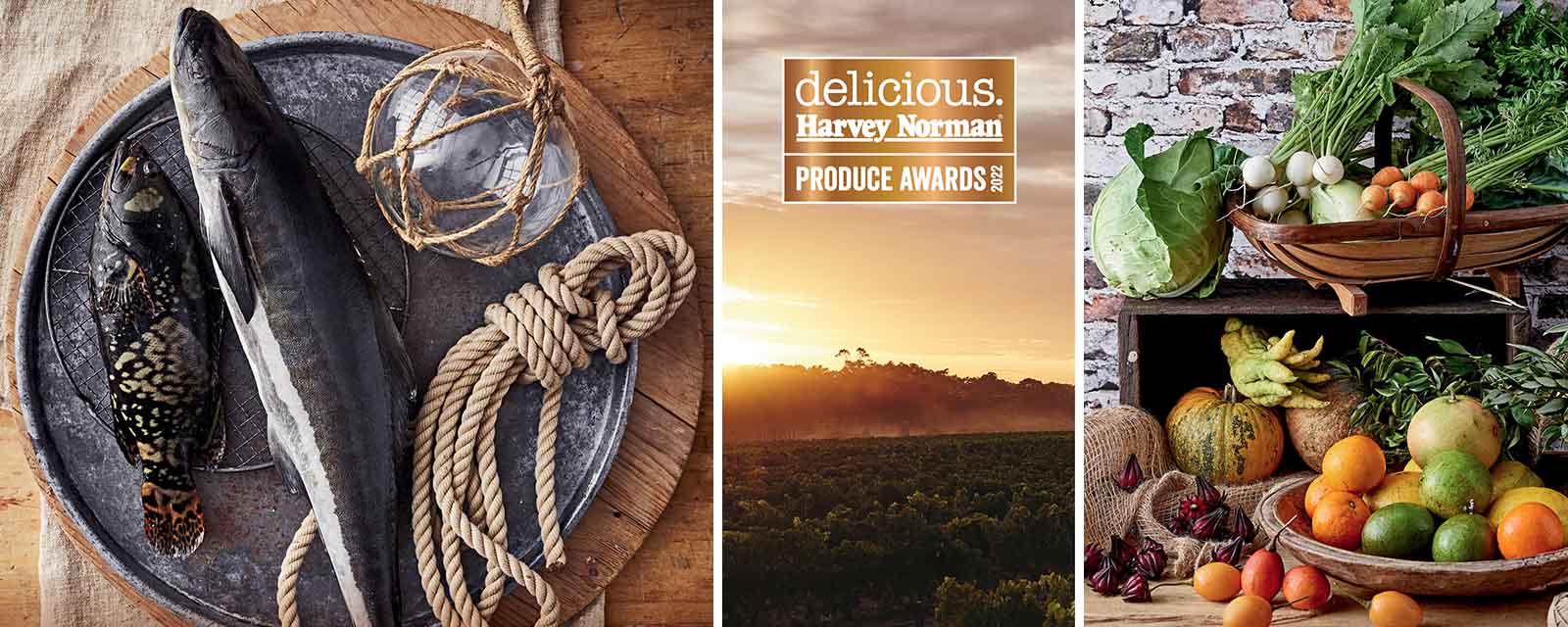 Images of Rocky Point Aquaculture produce and Alphington Farmers Market next to the Produce Awards logo.