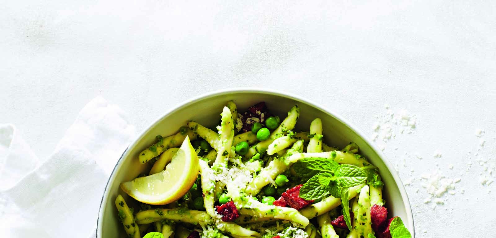 Basil pesto and chorizo pasta