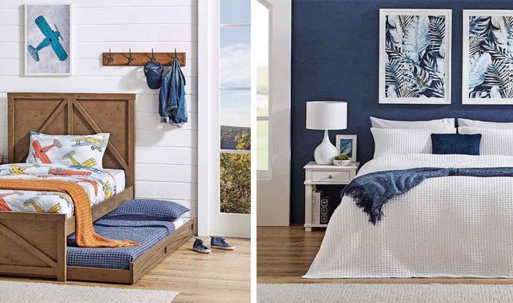 A trundle bed and a queen size bed.