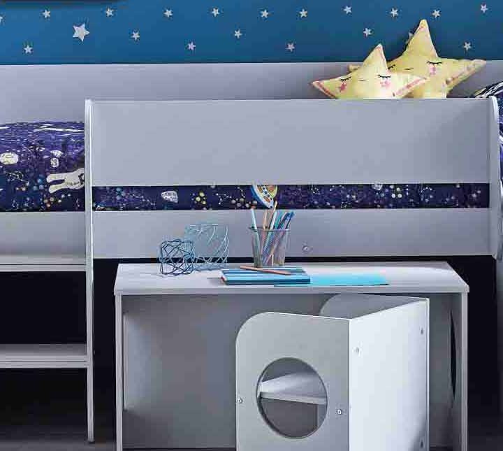 A child sliding down a kids bed with slide!