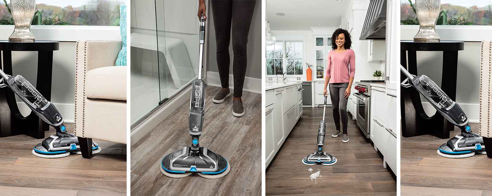 Various shots of the Bissell SpinWave Cordless Mop.