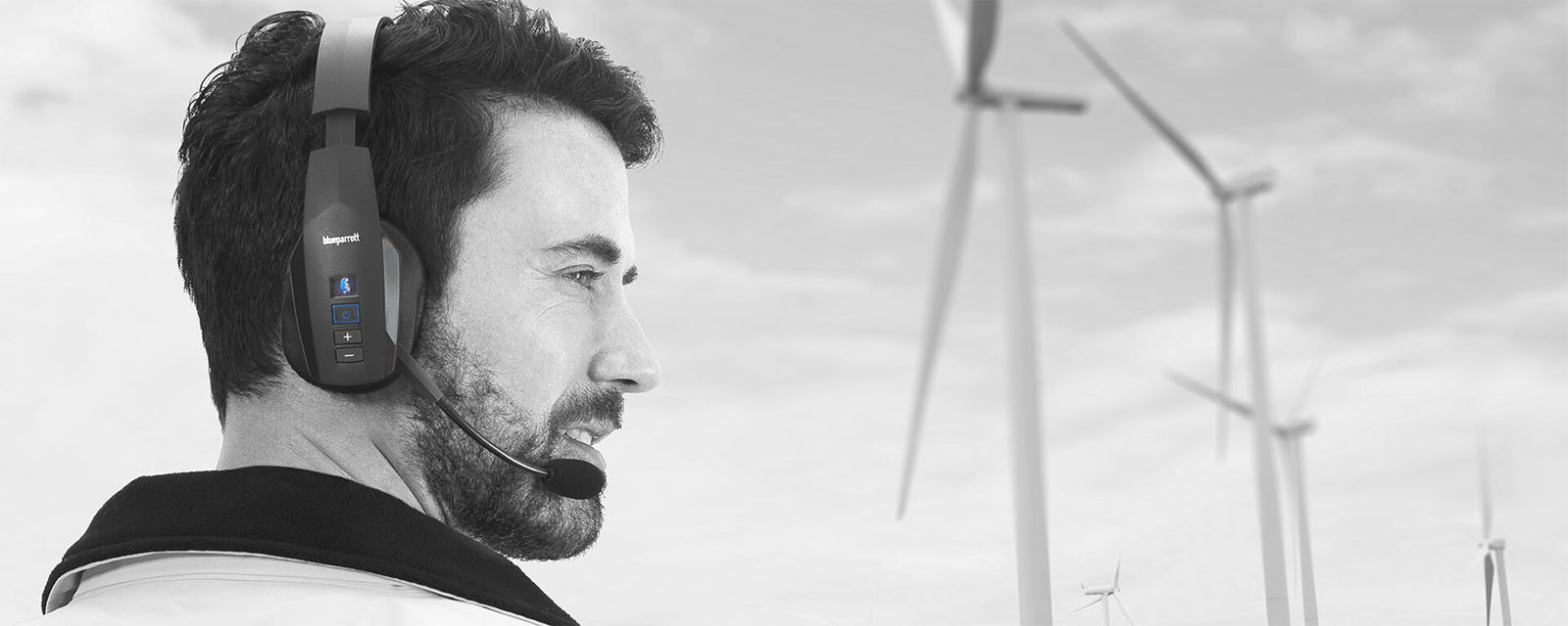 A man wearing a BlueParrott Headset.