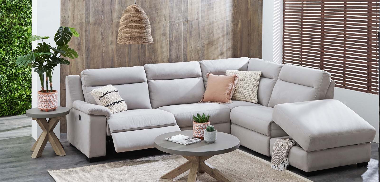 Autumn Home Furniture: 'Boulevard' 5-Piece Fabric Powered Recliner Modular Sofa with Chaise