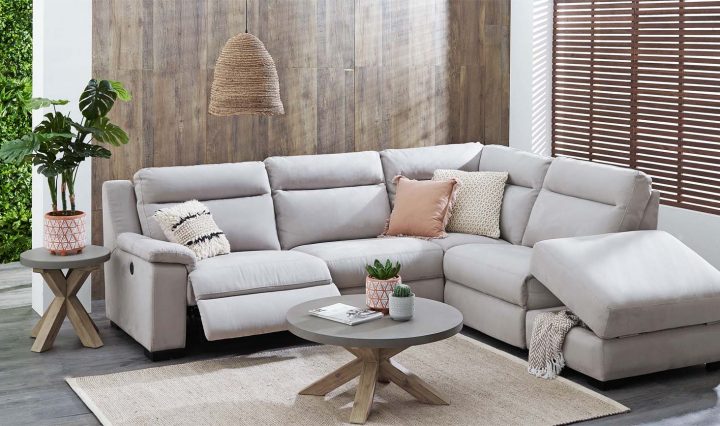 Autumn Home Furniture: 'Boulevard' 5-Piece Fabric Powered Recliner Modular Sofa with Chaise
