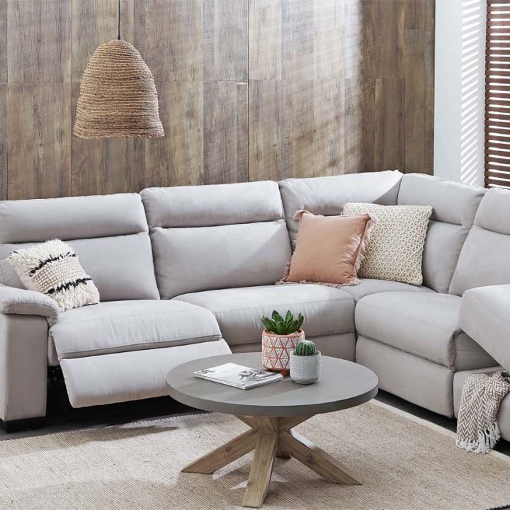 Autumn Home Furniture: 'Boulevard' 5-Piece Fabric Powered Recliner Modular Sofa with Chaise