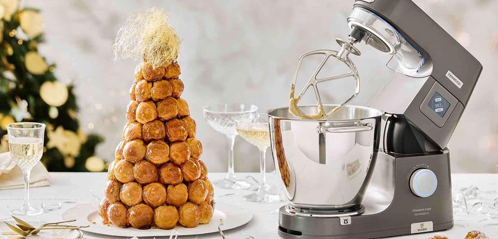 Brandy and Vanilla Croquembouch next to Kenwood XL Mixer.