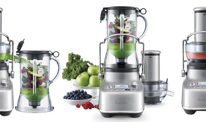 various images of Breville the 3X Bluicer Pro blending and juicing.