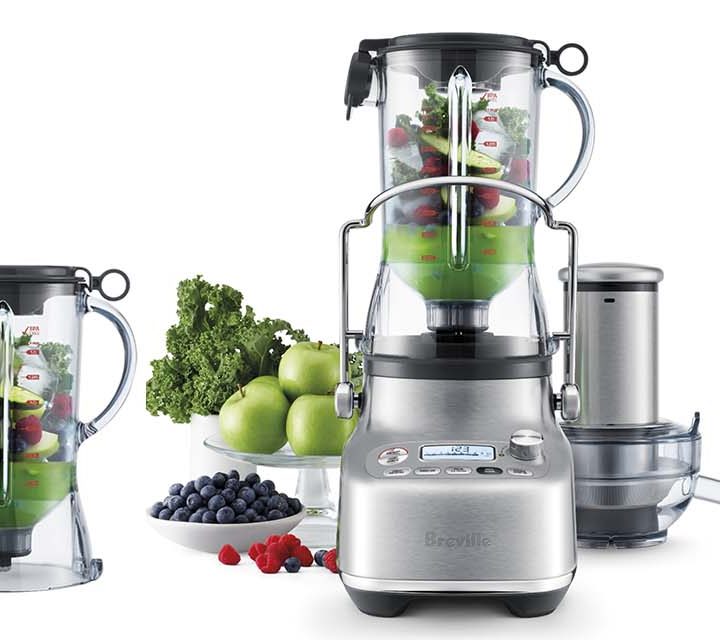 various images of Breville the 3X Bluicer Pro blending and juicing.