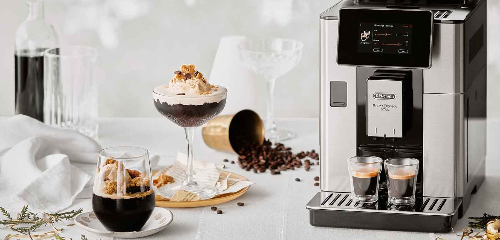 Christmas Coffee Dessert next to a DeLonghi Coffee Machine.