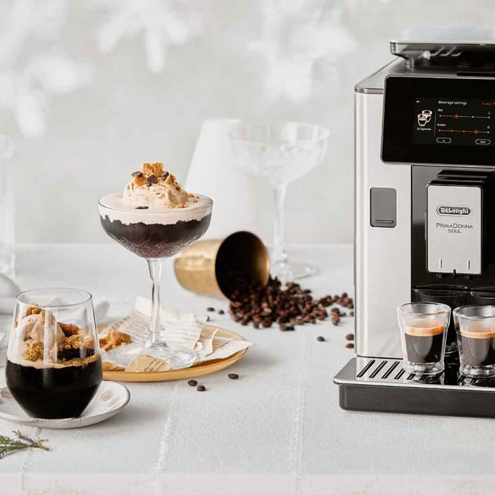 Christmas Coffee Dessert next to a DeLonghi Coffee Machine.