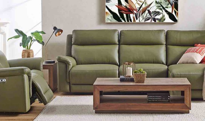 A comfortable reclining leather sofa suite.
