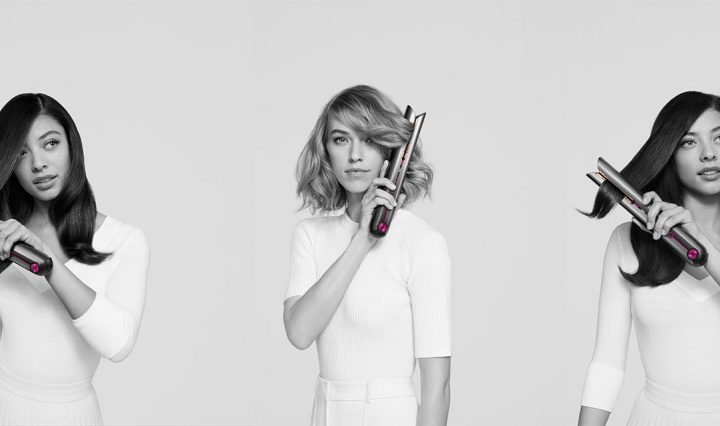 Three images of people using the Dyson Corrale Hair Straightener.