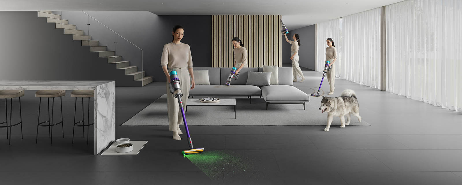 A person shown using the Dyson Gen5detect in multiple places.