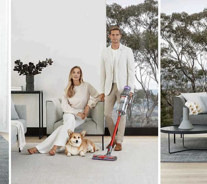Images of a couple using the Dyson V11 Outsize Cordless Vacuum and the Dyson V11 Absolute Extra.