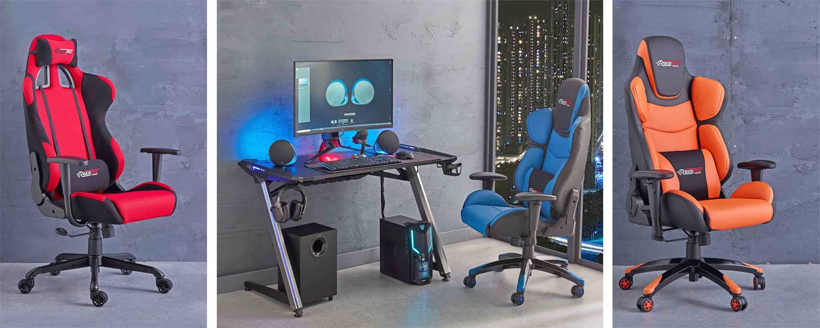 Gaming Desk and Gaming Chairs that are available at Harvey Norman.