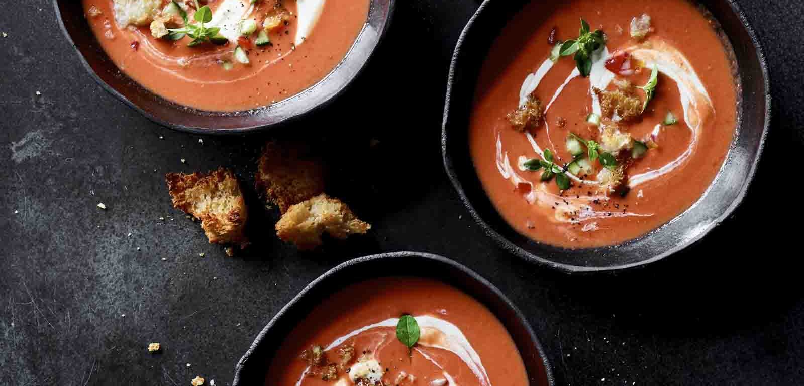 Gazpacho with Salsa and Rustic Croutons.
