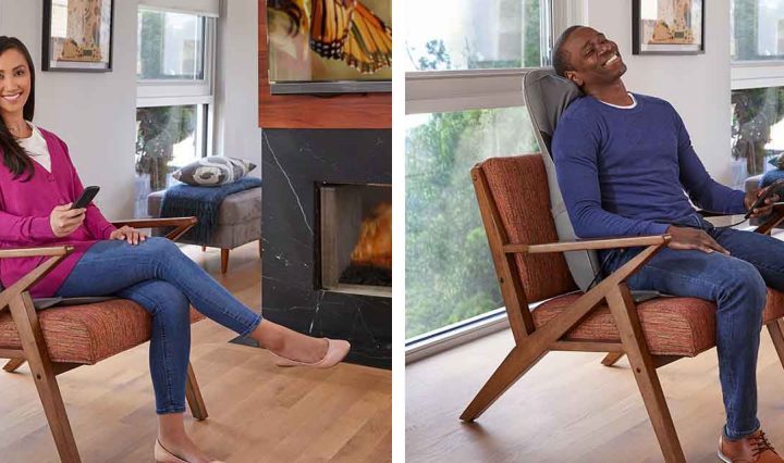 Two people using the HoMedics Shiatsu Elite II Back Massage Cushion.