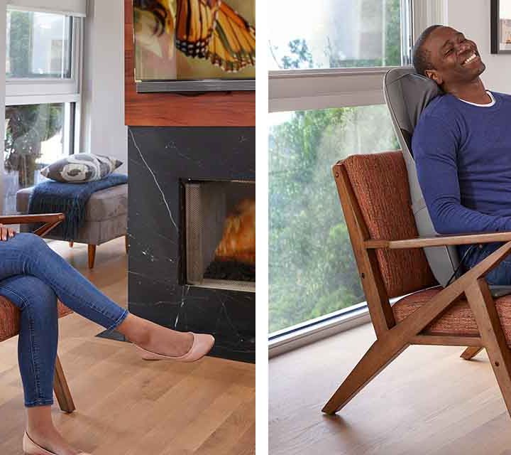 Two people using the HoMedics Shiatsu Elite II Back Massage Cushion.