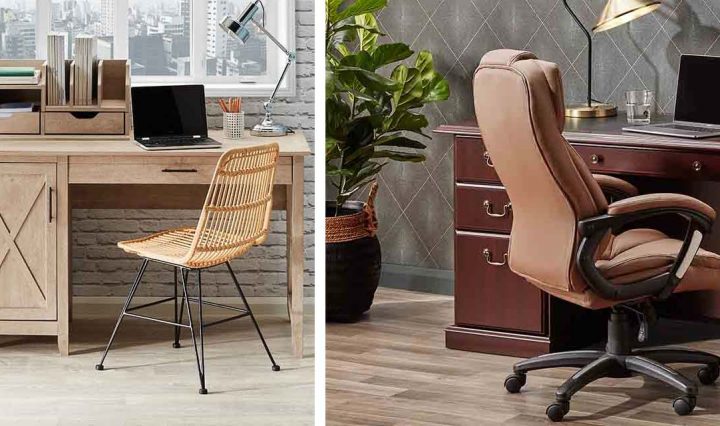 A relaxed home office setup and an executive home office setup.