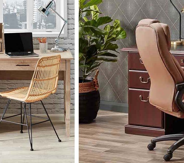 A relaxed home office setup and an executive home office setup.