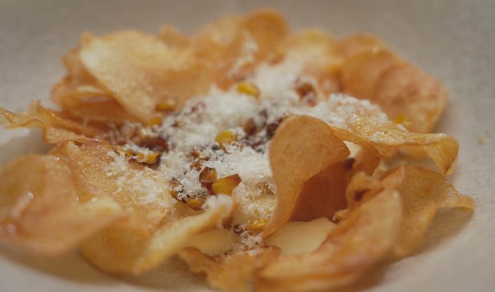 Honey Butter Crisps with Frozen Corn Ice Cream, as featured on MasterChef Australia.