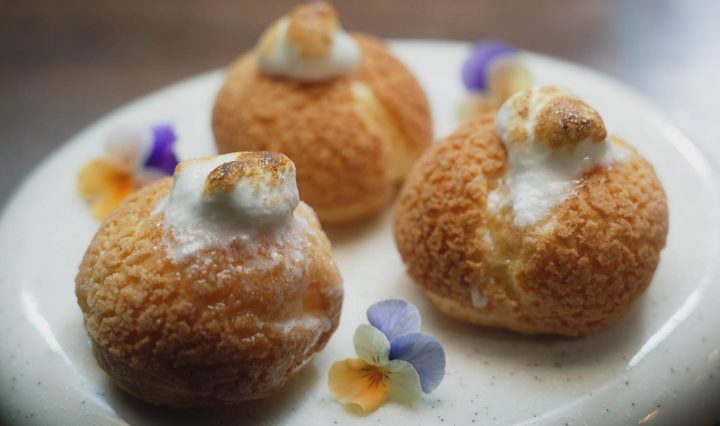 Plated Lemon Meringue Choux.