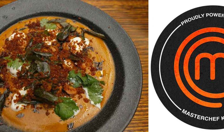 A plated Curried Carrots dish next to the MasterChef Australia logo.