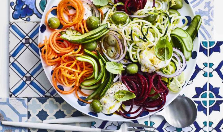 Mediterranean-Style Salad with Raw Vegetable Noodles.