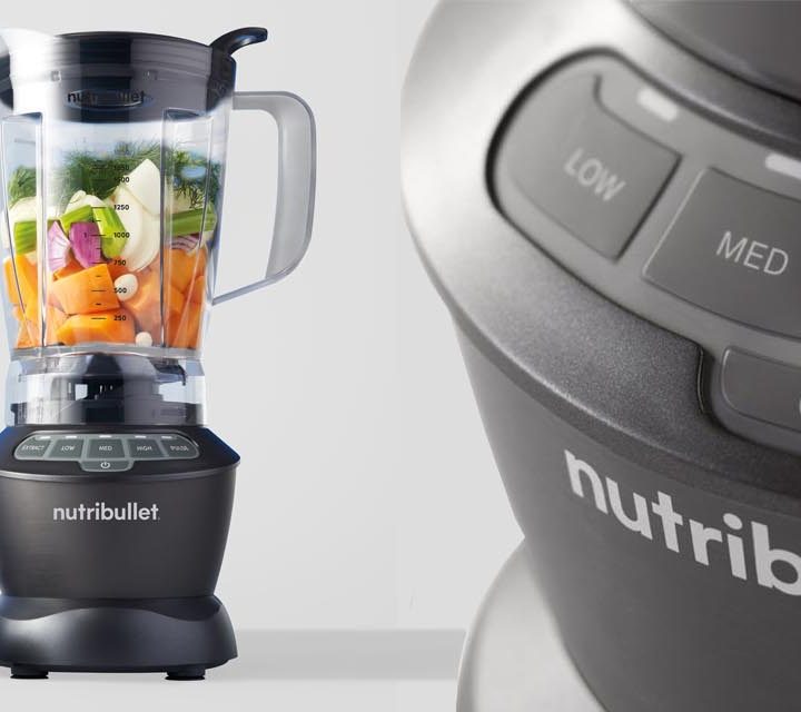 Images of the NutriBullet Blender Combo 1200, including detail of the NutriBullet Blender 1200's function buttons, plus pitcher and cups.