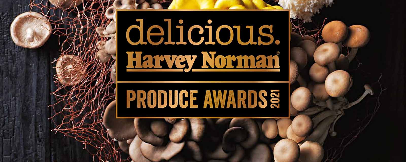 Logo for the delicious. Harvey Norman Produce Awards 2021.