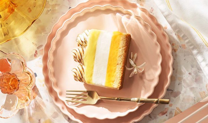 Citrus Sorbet and Vanilla Bean Gelato Cake on plate.