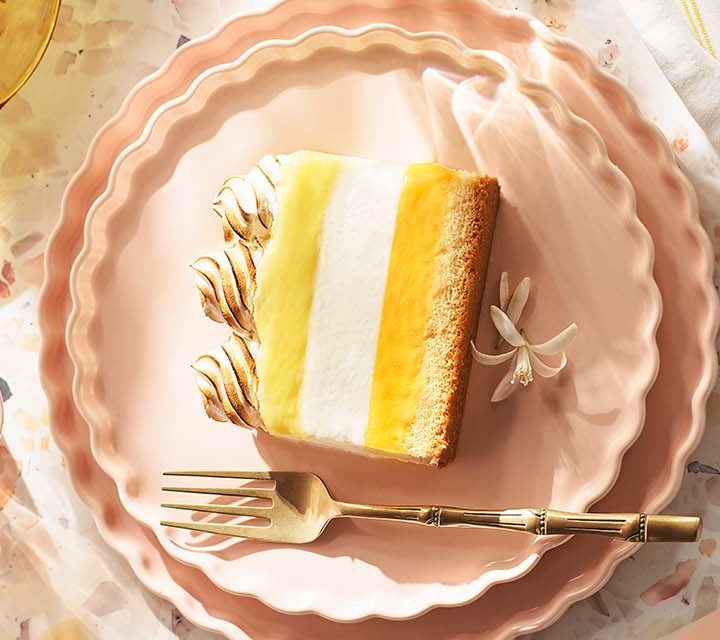 Citrus Sorbet and Vanilla Bean Gelato Cake on plate.