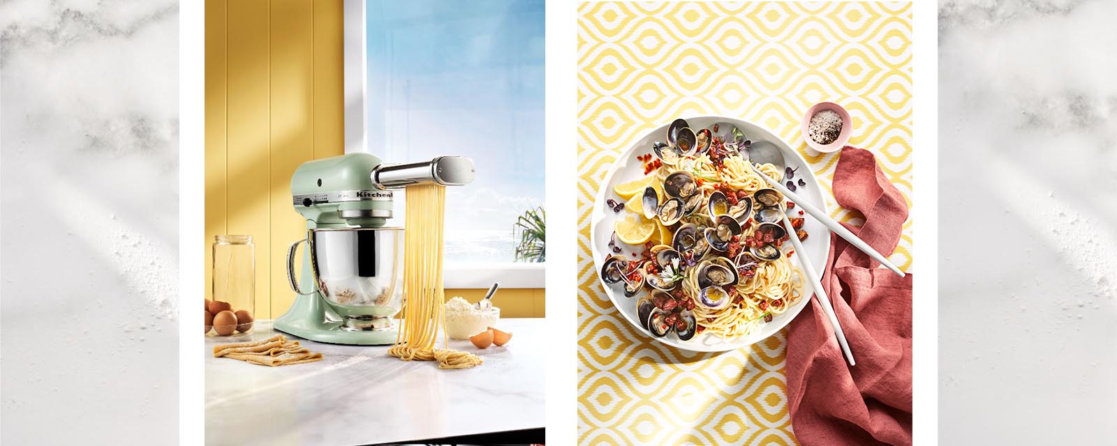 KitchenAid Artisan Stand Mixer and Spaghetti Alle Vongole.