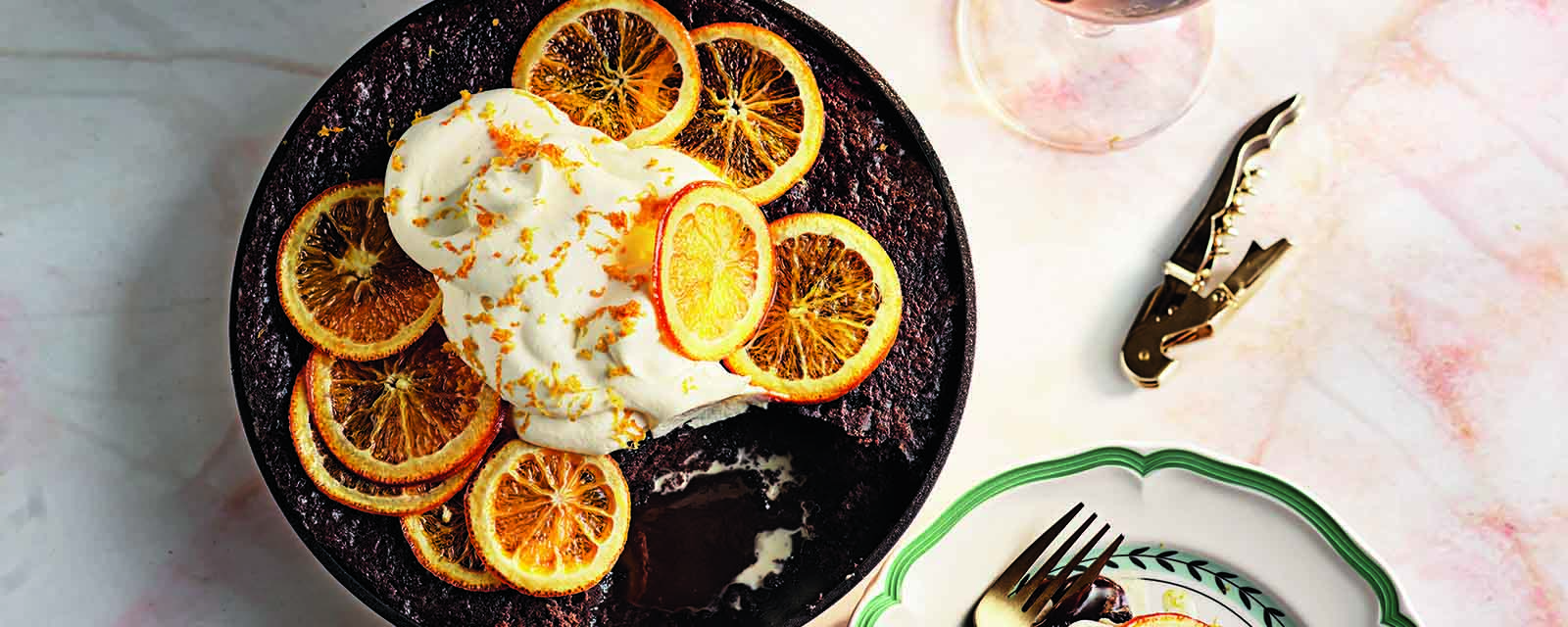 A close up of our Orange Chocolate Skillet Pudding dessert.
