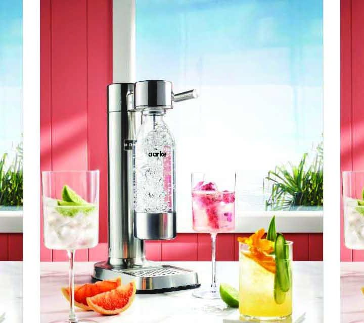Various Pomegranate Spritzer drinks made with the Aarke Carbonator.