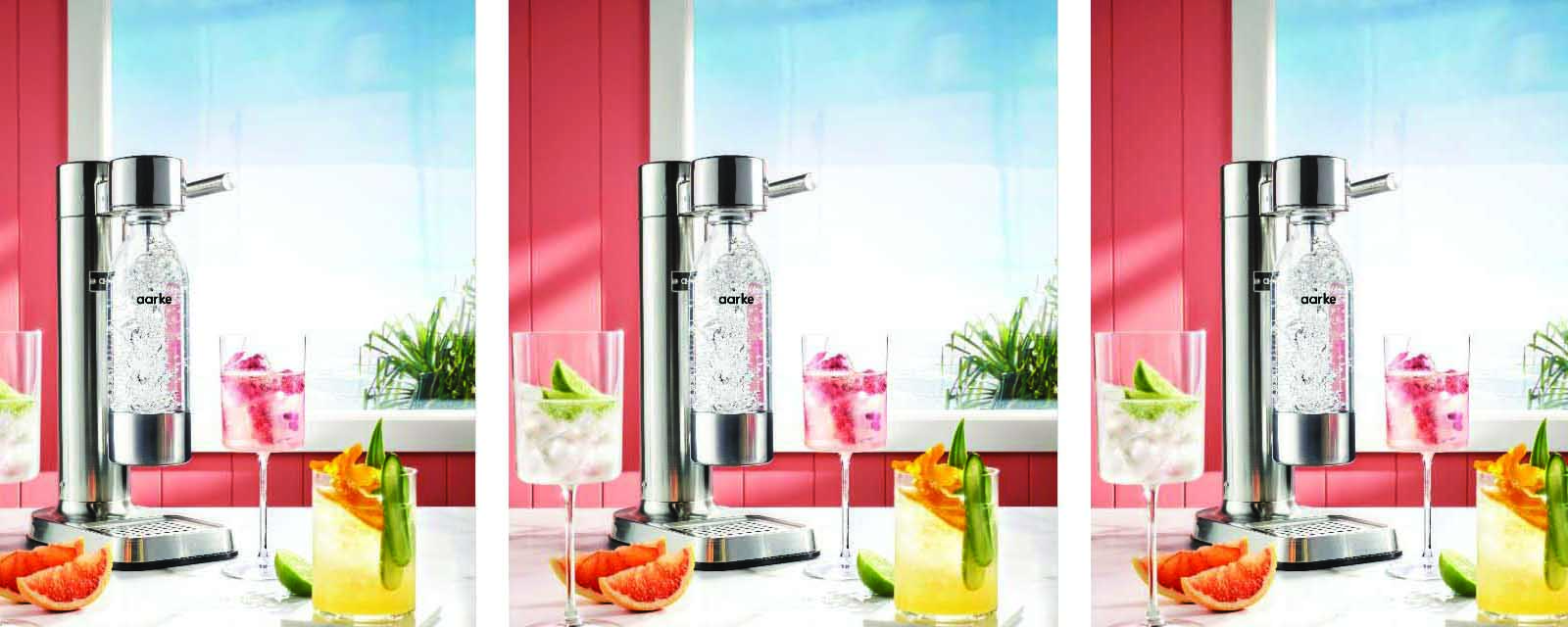 Various Pomegranate Spritzer drinks made with the Aarke Carbonator.