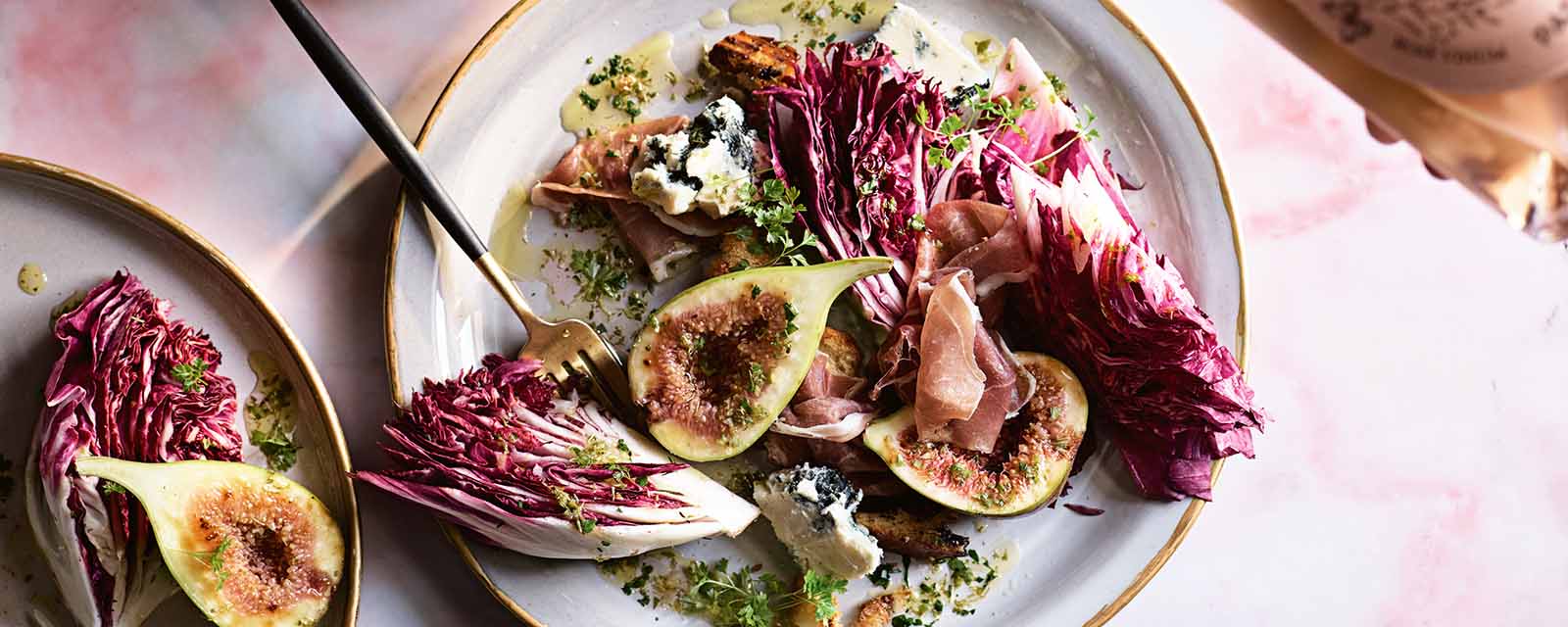 A close up of our Spiced Fruit Loaf, Fig and Salad plate.