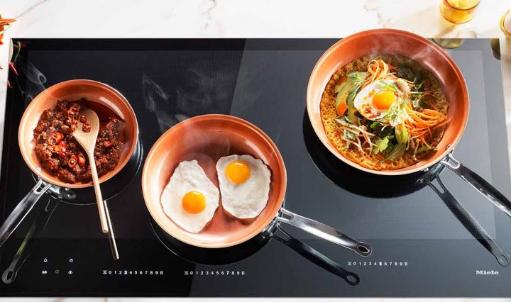Turmeric and Coconut Pancake being cooked on the Miele Diamond 936mm Induction Cooktop.