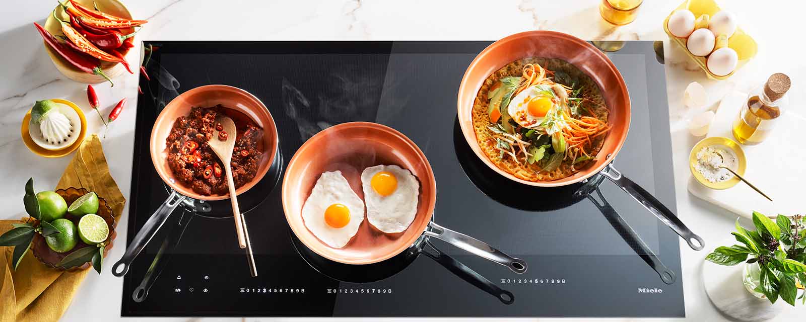 Turmeric and Coconut Pancake being cooked on the Miele Diamond 936mm Induction Cooktop.
