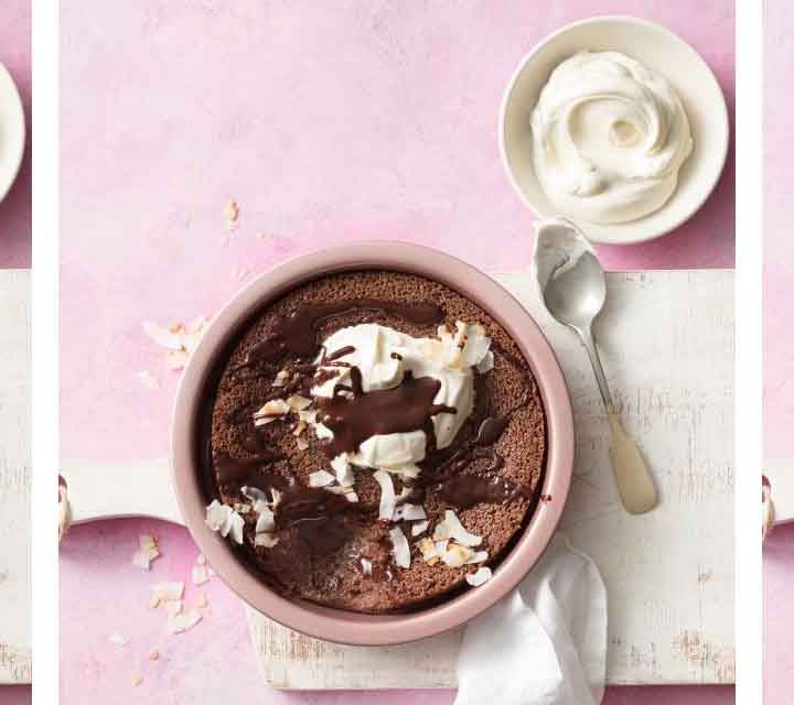 A collage of our Ultimate Chocolate Impossible Pie recipe.