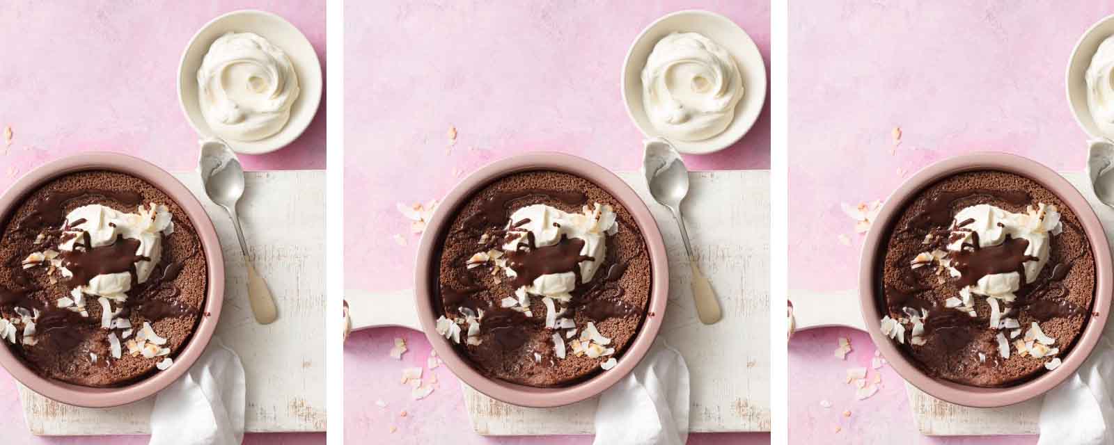 A collage of our Ultimate Chocolate Impossible Pie recipe.