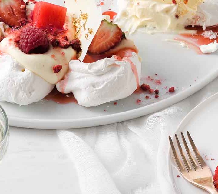 Our recipe for White Chocolate and Berry Pavlova Wreath.