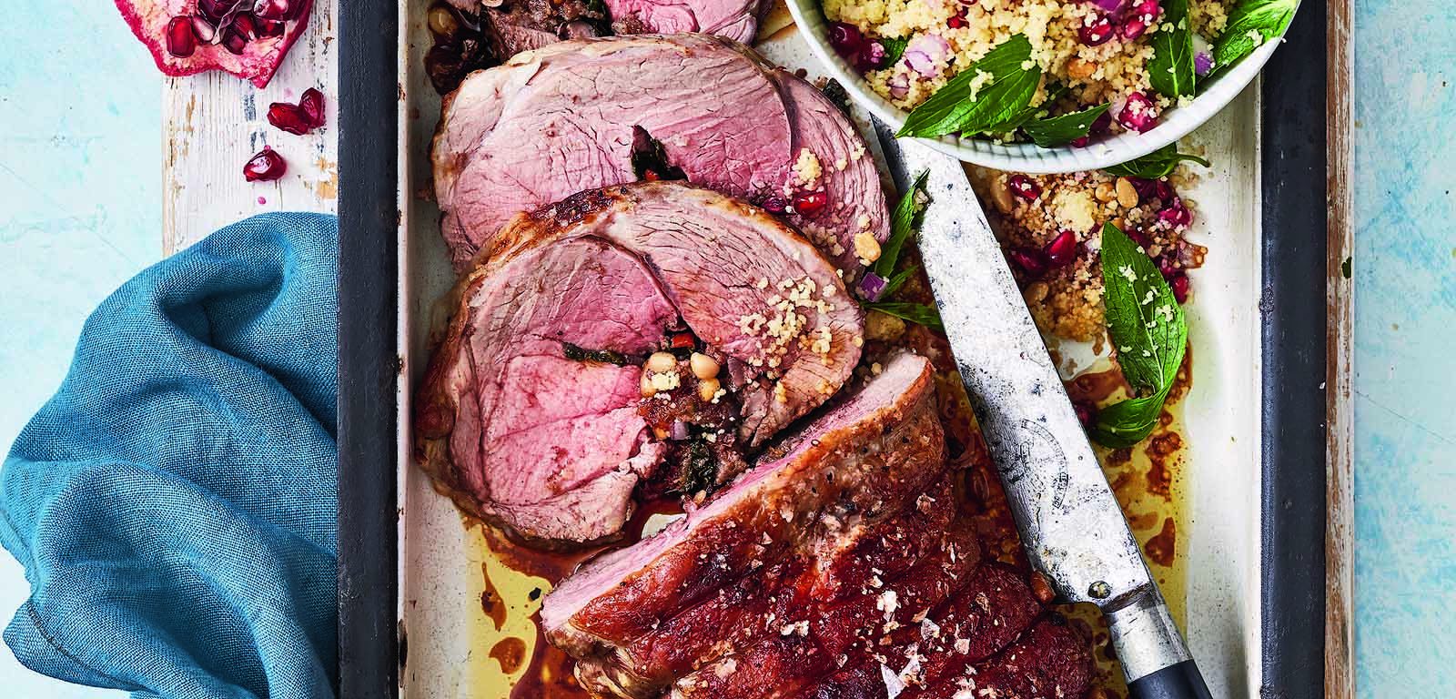 Roast lamb with pomegranate couscous salad