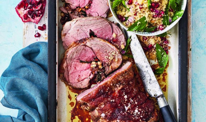 Roast lamb with pomegranate couscous salad