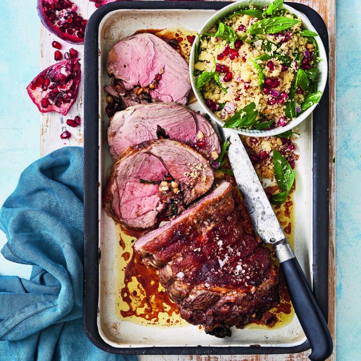 Roast lamb with pomegranate couscous salad