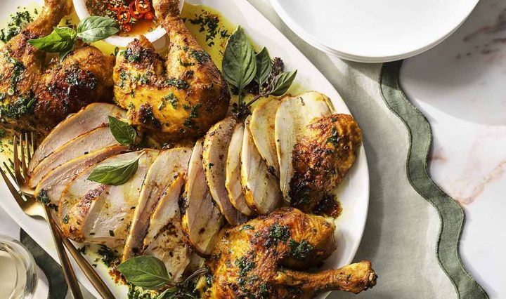 Roasted Chicken with Turmeric, Lemongrass and Shallots plated.