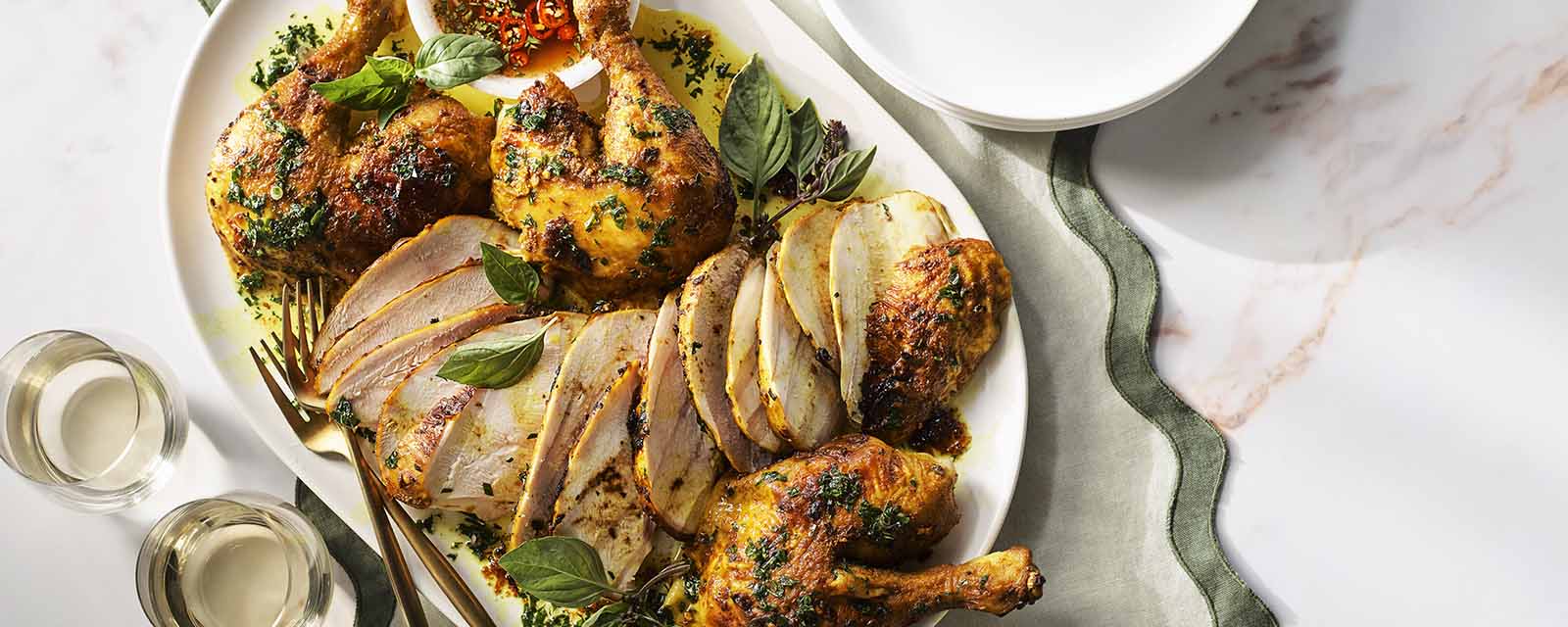 Roasted Chicken with Turmeric, Lemongrass and Shallots plated.