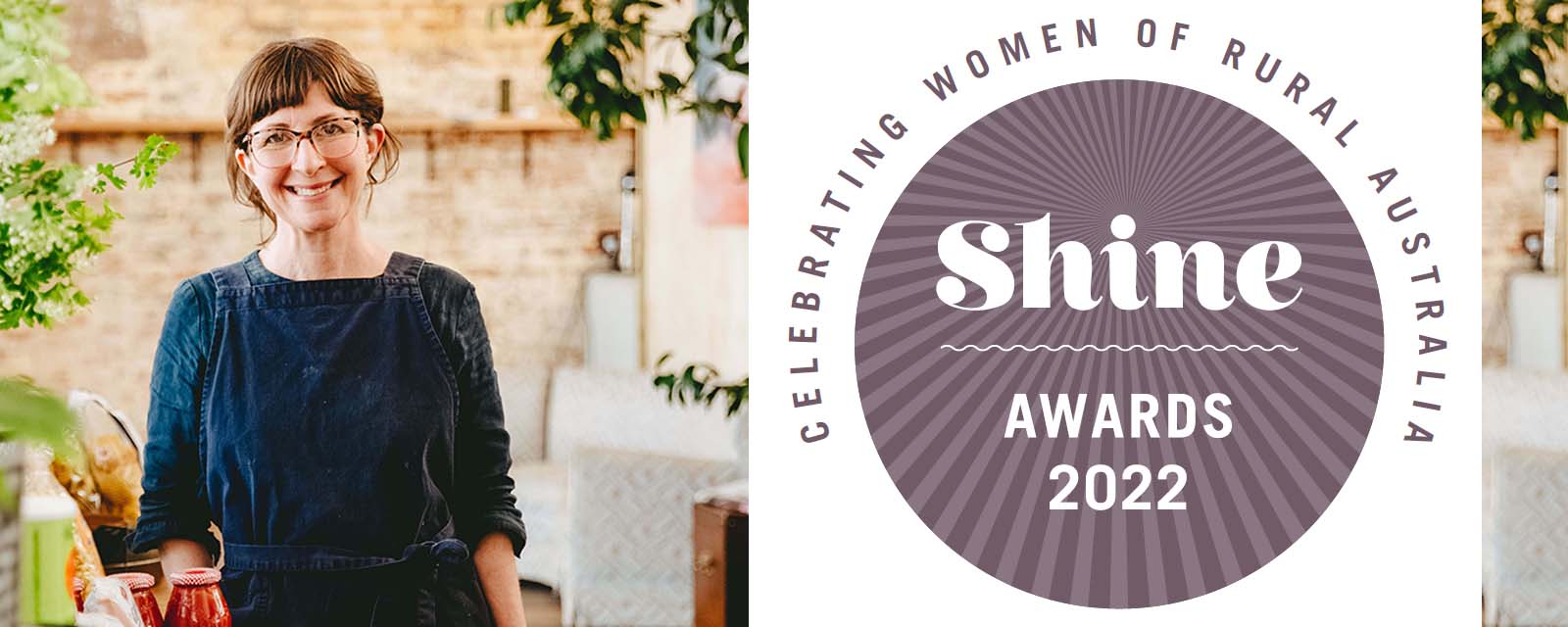 Tamsin Carver and the Shine Awards 2022 logo.